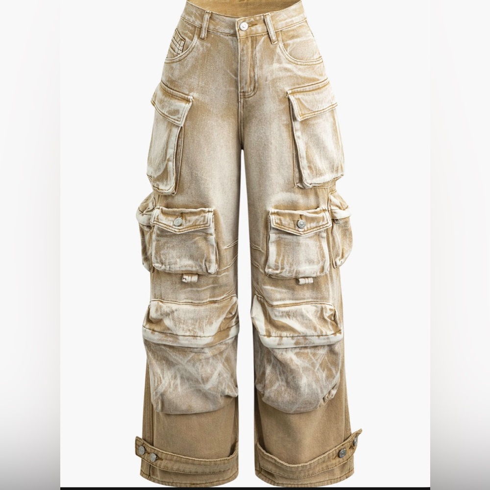 Ombre Multi Pocket Wide Leg Cargo Jeans